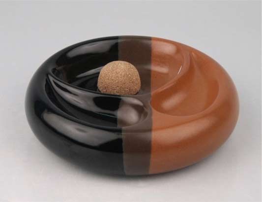 Pfeifenascher Keramik schwarz/braun 2 Ablagen